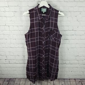Skies Are Blue Dark Maroon Plaid Sleeveless Dress